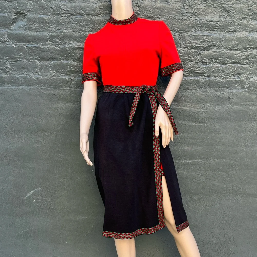 - Vintage Red Romper & Wrap Skirt Embroidered Edge Set! EUC!